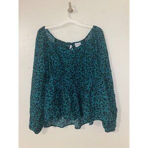Ava & Viv Top Women Green Black Size 1X Casual Whimsy